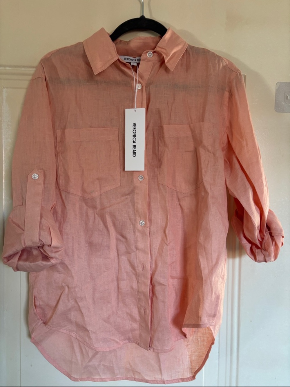 Veronica Beard Lightweight Coral Button-Down Shirt
